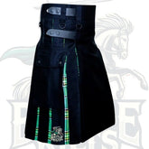 Scottish Handmade Hybrid Utility Black Cotton & Irish Green Tartan Kilt for Men – Tradition Meets Modern Craft by BattleOfKilts